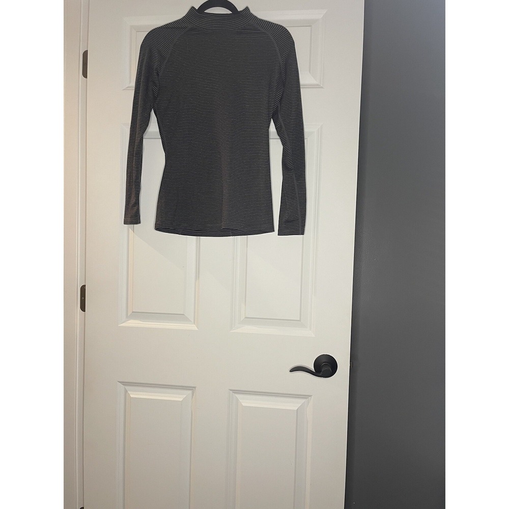 Devops Long Sleeve Mock Neck Striped Top Medium Black Gray